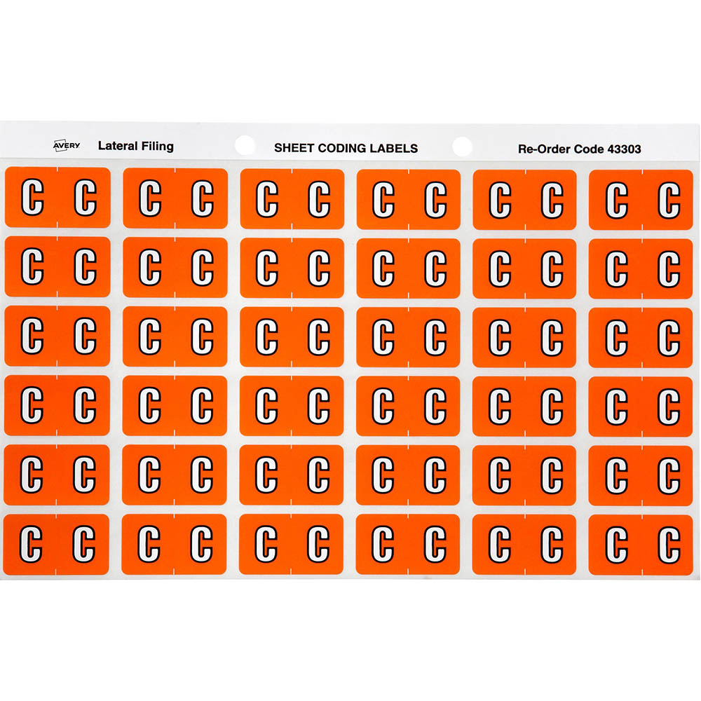 Image for AVERY 43303 LATERAL FILE LABEL SIDE TAB COLOUR CODE C 25 X 38MM ORANGE PACK 180 from MOE Office Products Depot Mackay & Whitsundays