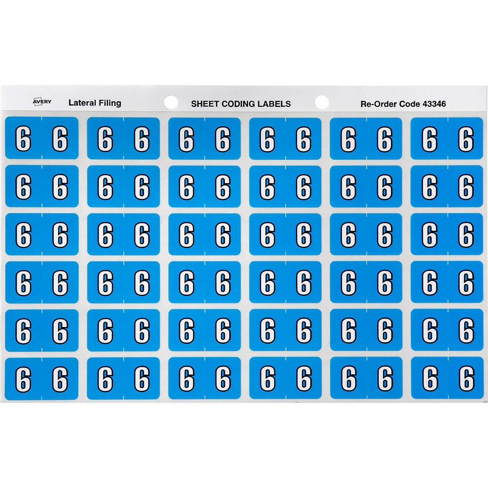 Image for AVERY 43346 LATERAL FILE LABEL SIDE TAB YEAR CODE 6 25 X 38MM BLUE PACK 180 from Margaret River Office Products Depot