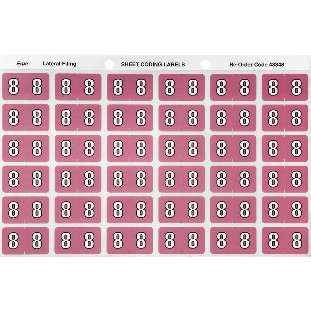 Image for AVERY 43348 LATERAL FILE LABEL SIDE TAB YEAR CODE 8 25 X 38MM MAUVE PACK 180 from Ross Office Supplies Office Products Depot