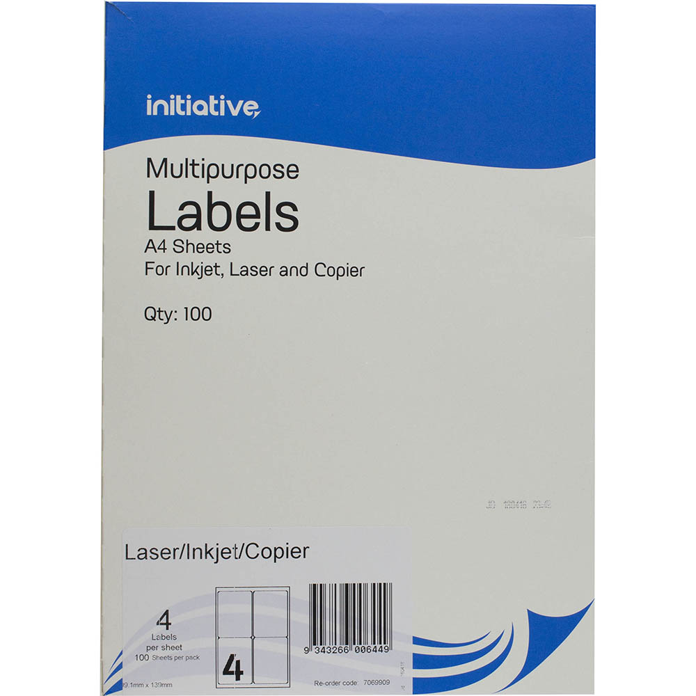 Image for INITIATIVE MULTI-PURPOSE LABELS 4UP 99.1 X 139MM PACK 100 from Office Products Depot