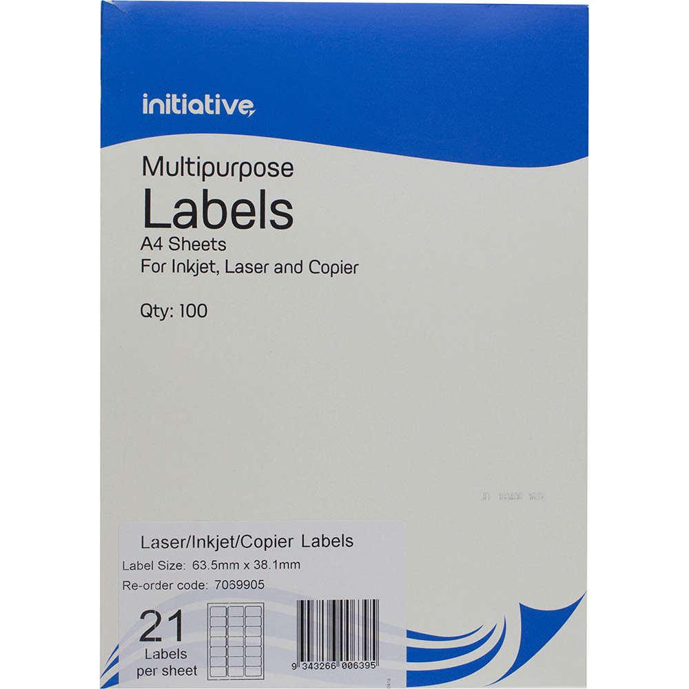 Image for INITIATIVE MULTI-PURPOSE LABELS 21UP 63.5 X 38.1MM PACK 100 from Total Supplies Pty Ltd
