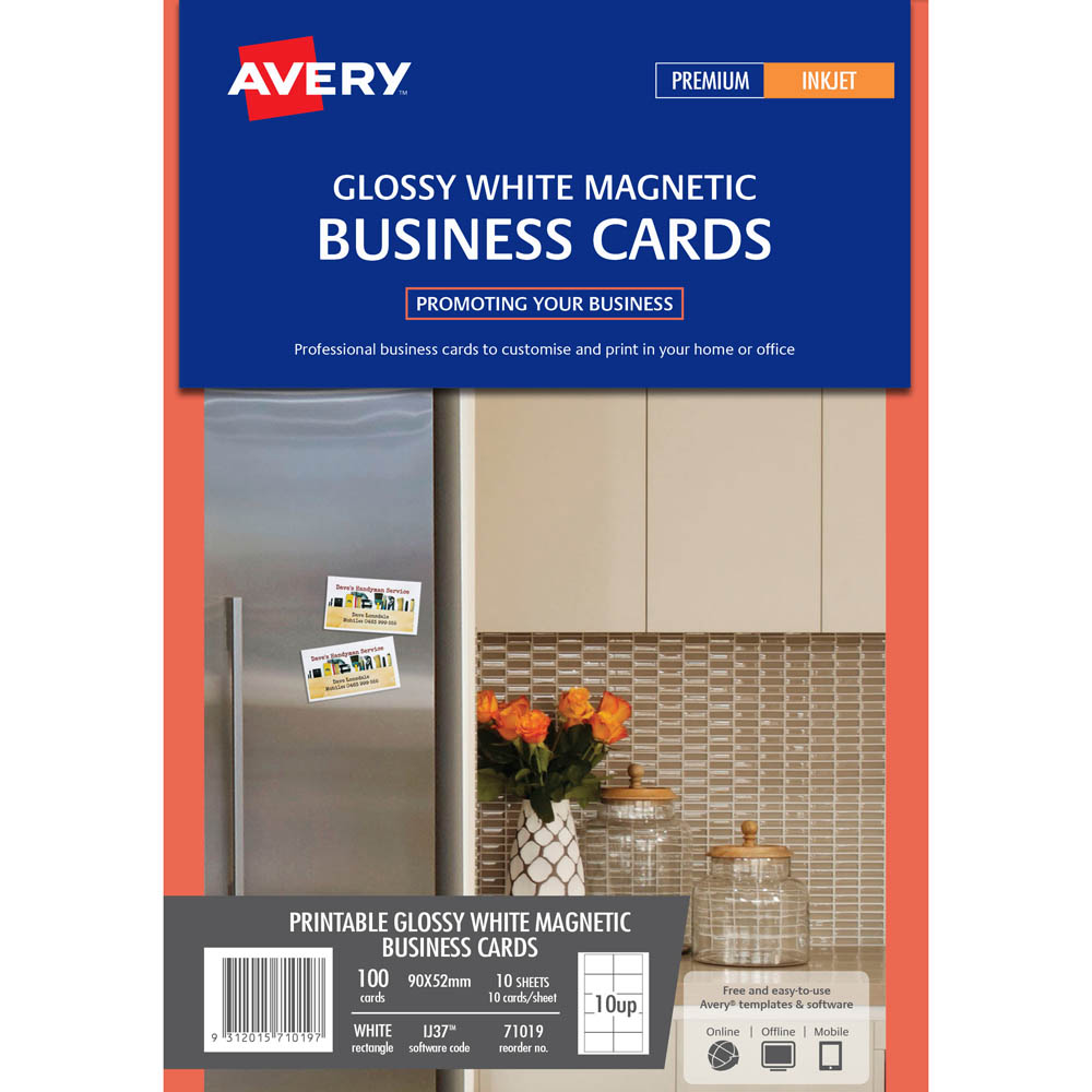 Image for AVERY 71019 LJ37 MAGNETIC BUSINESS CARD 90 X 52MM WHITE PACK 100 from Office Products Depot Gold Coast