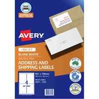 avery 936072 j8169 address and shipping label smudge free inkjet 4up white pack 25