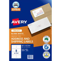 avery 936089 j8165 address and shipping label smudge free inkjet 8up white pack 50