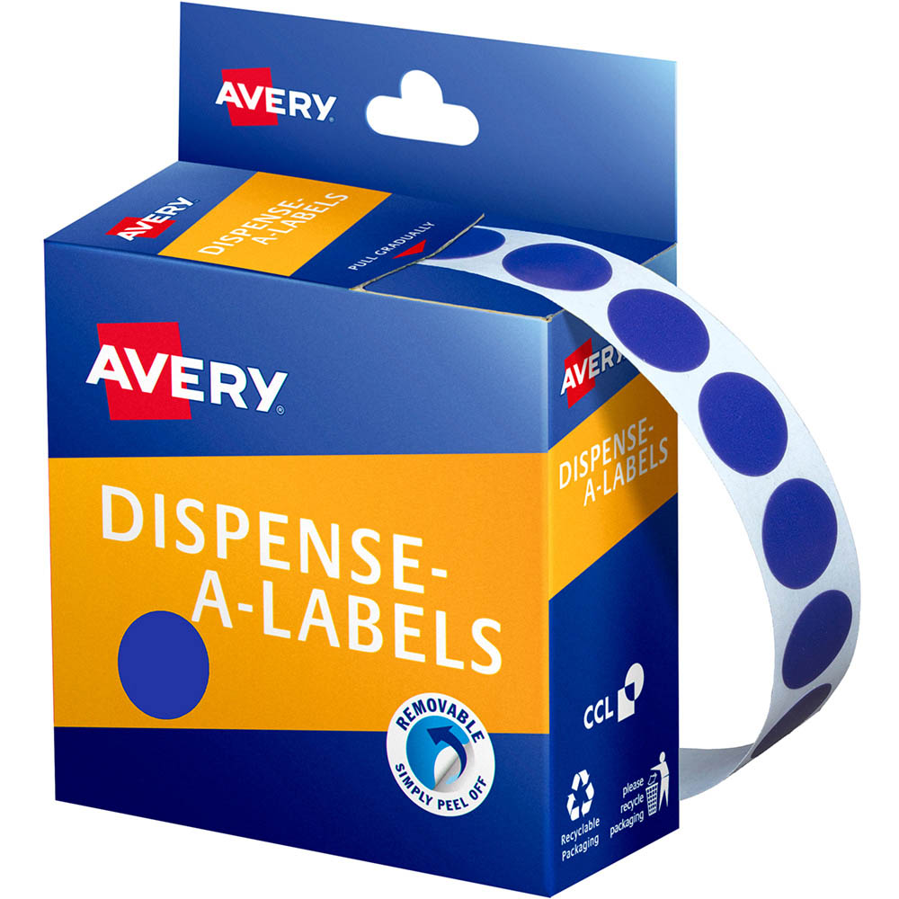 Image for AVERY 937236 ROUND LABEL DISPENSER 14MM BLUE BOX 1050 from MOE Office Products Depot Mackay & Whitsundays
