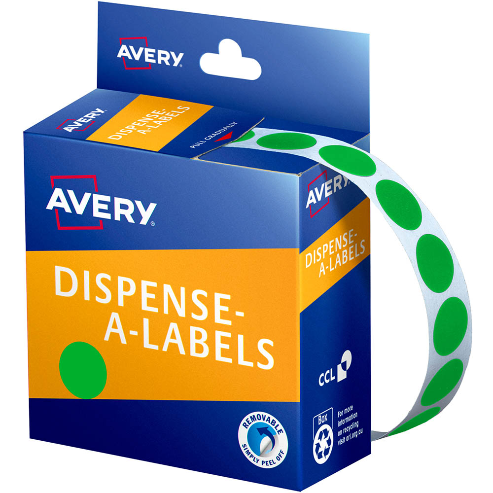 Image for AVERY 937375 ROUND LABEL DISPENSER 14MM GREEN BOX 1050 from Albany Office Products Depot