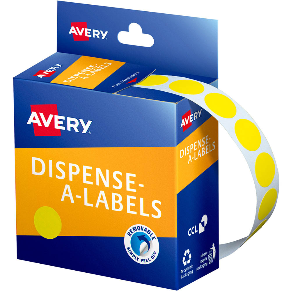 Image for AVERY 937239 ROUND LABEL DISPENSER 14MM YELLOW BOX 1050 from Albany Office Products Depot