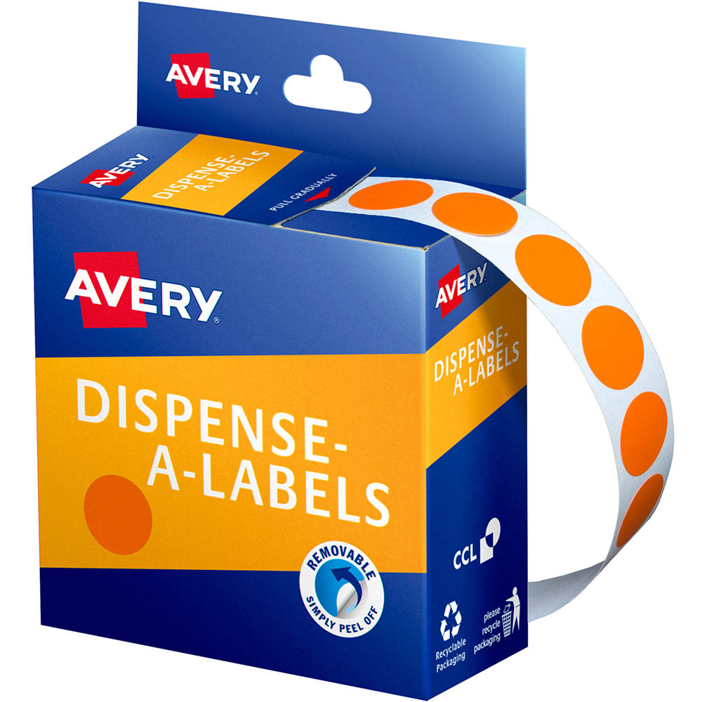 Image for AVERY 937240 ROUND LABEL DISPENSER 14MM ORANGE BOX 1050 from O'Donnells Office Products Depot