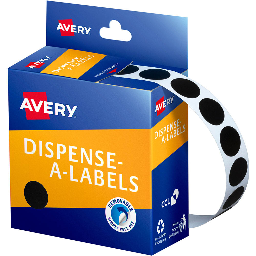 Image for AVERY 937242 ROUND LABEL DISPENSER 14MM BLACK BOX 1050 from O'Donnells Office Products Depot