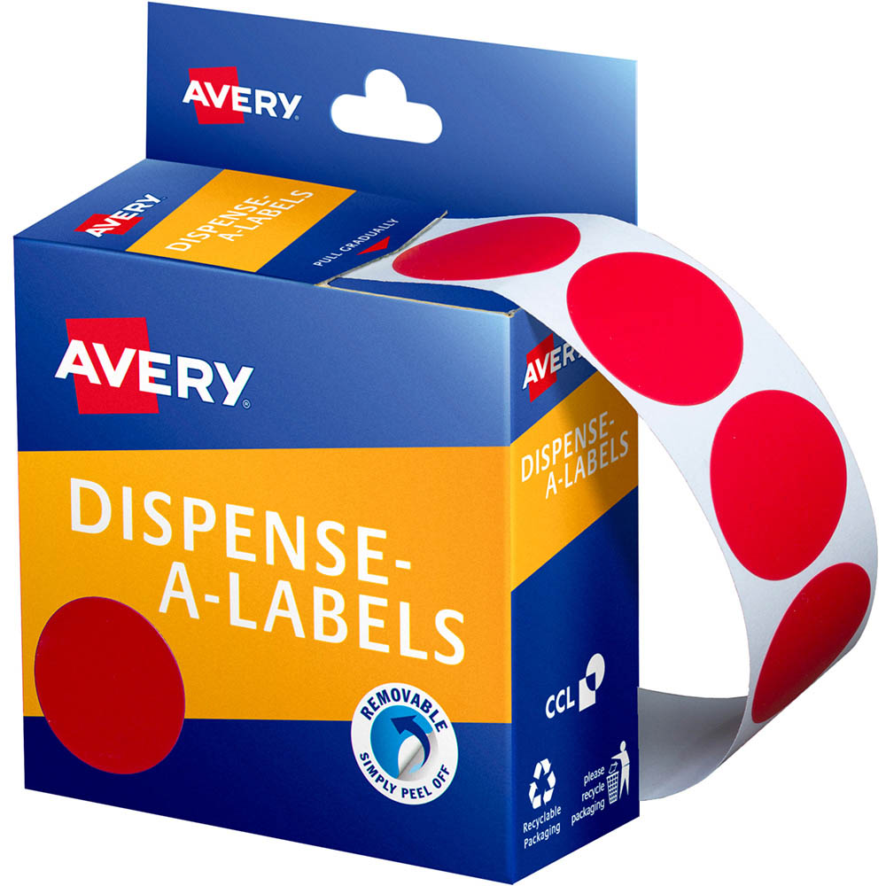 Image for AVERY 937243 ROUND LABEL DISPENSER 24MM RED BOX 500 from Ross Office Supplies Office Products Depot