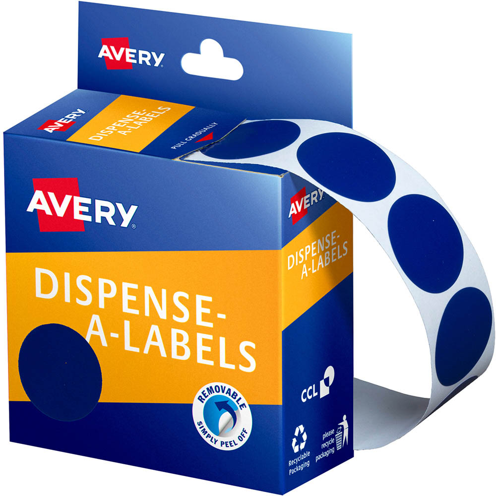 Image for AVERY 937244 ROUND LABEL DISPENSER 24MM BLUE BOX 500 from MOE Office Products Depot Mackay & Whitsundays