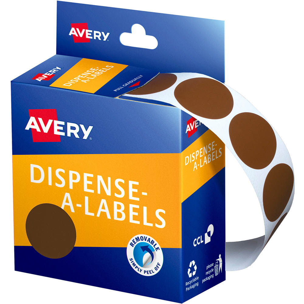 Image for AVERY 937245 ROUND LABEL DISPENSER 24MM BROWN BOX 500 from MOE Office Products Depot Mackay & Whitsundays