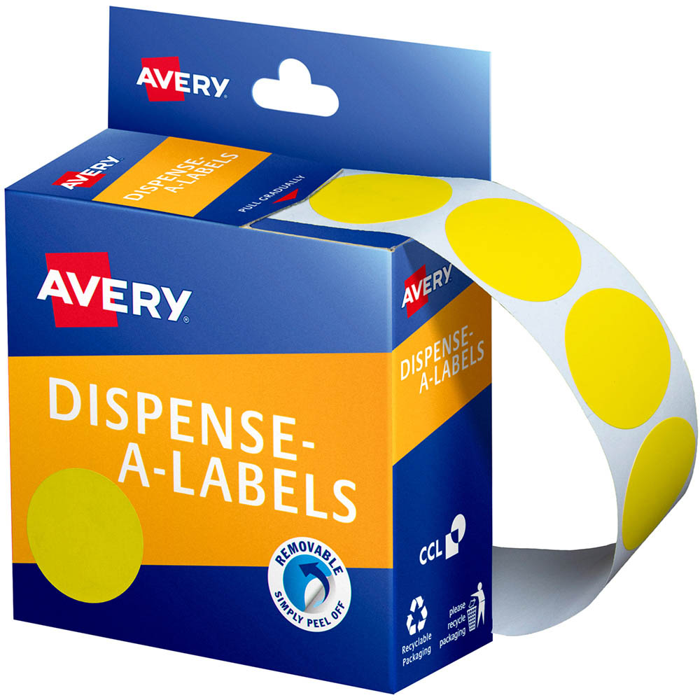 Image for AVERY 937247 ROUND LABEL DISPENSER 24MM YELLOW BOX 500 from Office Products Depot