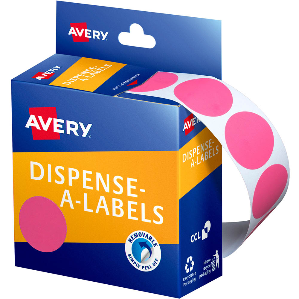 Image for AVERY 937249 ROUND LABEL DISPENSER 24MM PINK BOX 500 from Office Products Depot