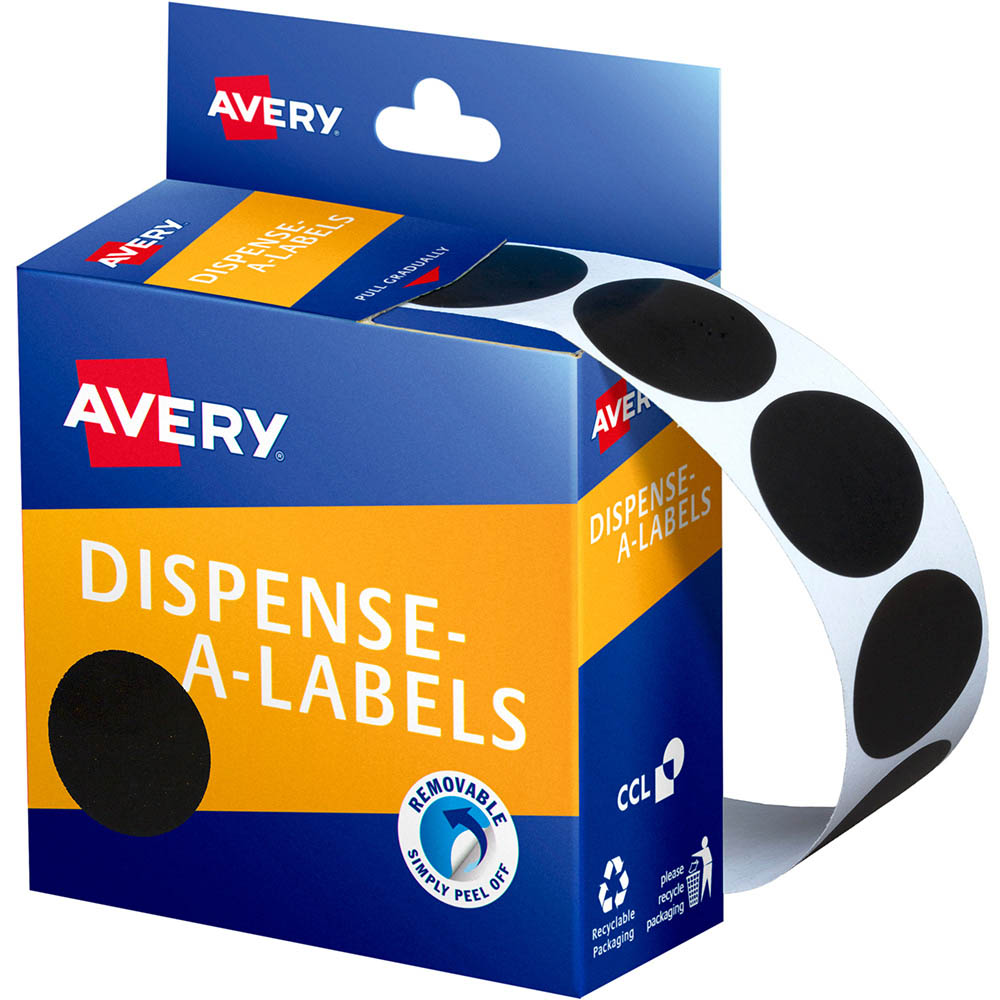 Image for AVERY 937250 ROUND LABEL DISPENSER 24MM BLACK BOX 500 from Office Products Depot Gold Coast