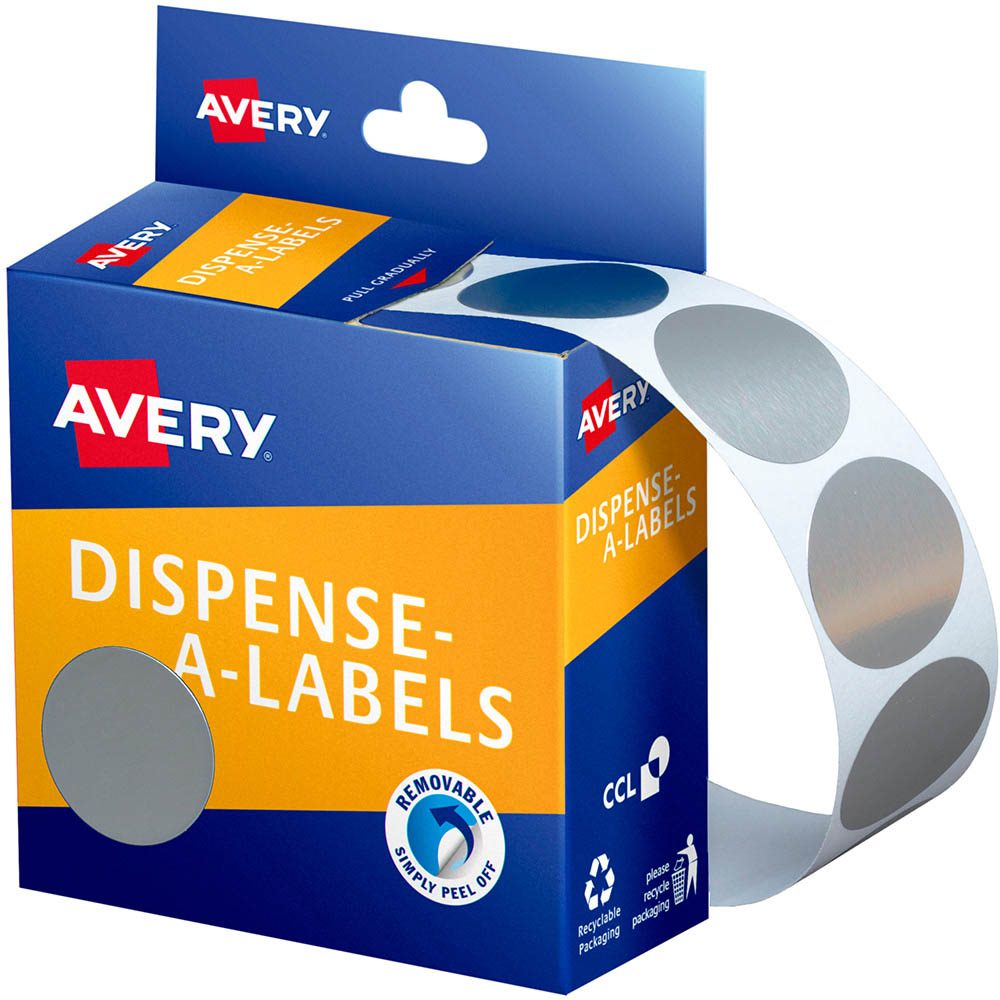Image for AVERY 937272 ROUND LABEL DISPENSER 24MM SILVER BOX 250 from Ross Office Supplies Office Products Depot