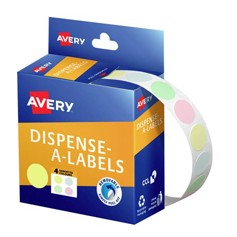 Image for AVERY DOT STICKER DISPENSER 14MM ASSORTED PASTEL PACK 600 from Office Products Depot