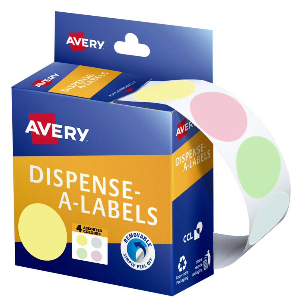 Image for AVERY DOT STICKER DISPENSER 24MM ASSORTED PASTEL PACK 300 from MOE Office Products Depot Mackay & Whitsundays