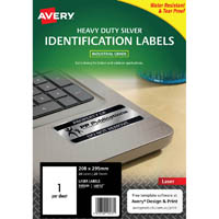 avery 959204 l6013 heavy duty laser labels 1up silver pack 20