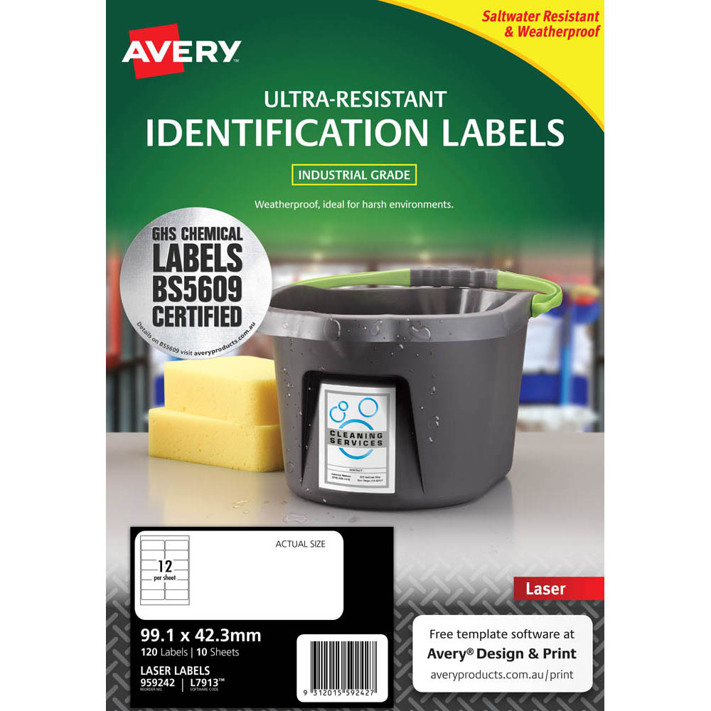 Image for AVERY 959242 ULTRA-RESISTANT OUTDOOR LABELS 99.1 X 42.3MM WHITE PACK 10 from Australian Stationery Supplies Office Products Dep