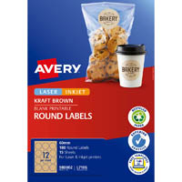 avery 980002 l7106 blank printable labels round laser/inkjet 12up kraft brown pack 180