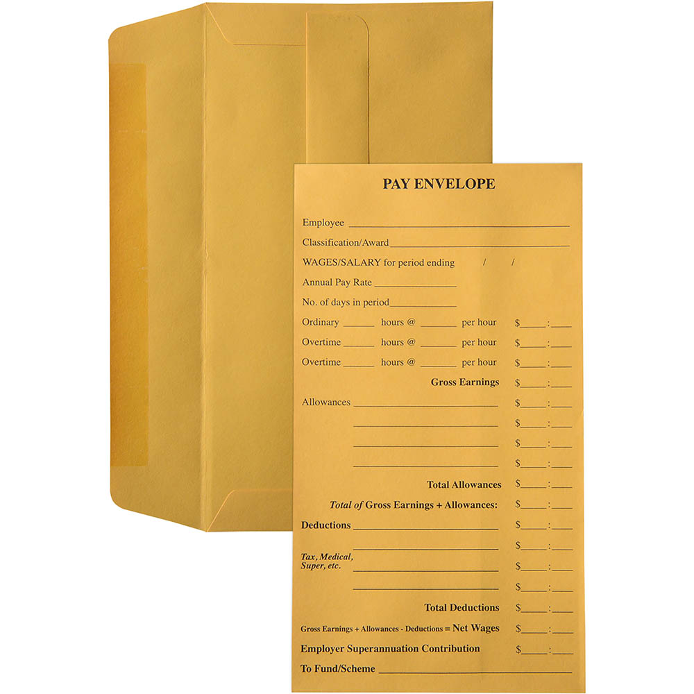 Image for CUMBERLAND ENVELOPES 12-3/4 POCKET PRE-PRINTED PAY SELF SEAL 85GSM 90 X 165 GOLD PACK 100 from Ross Office Supplies Office Products Depot