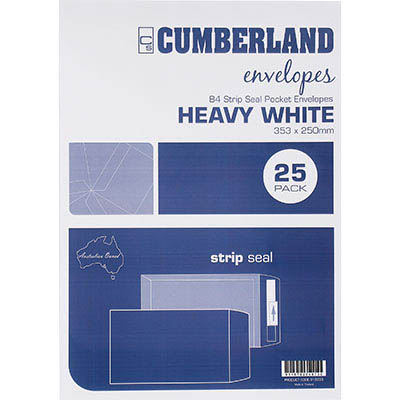 Image for CUMBERLAND B4 ENVELOPES POCKET PLAINFACE STRIP SEAL 100GSM 353 X 250MM WHITE PACK 25 from Albany Office Products Depot