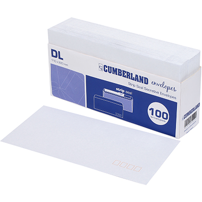 Image for CUMBERLAND DL ENVELOPES SECRETIVE WALLET PLAINFACE STRIP SEAL POST OFFICE SQUARES 80GSM 110 X 220MM WHITE TRAY 100 from Ross Office Supplies Office Products Depot