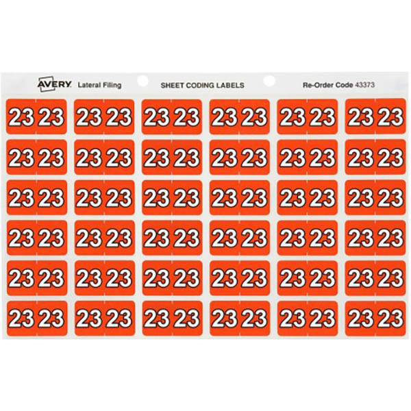 Image for AVERY 43373 LATERAL FILE LABEL SIDE TAB YEAR CODE 23 25 X 38MM ORANGE PACK 180 from Office Products Depot