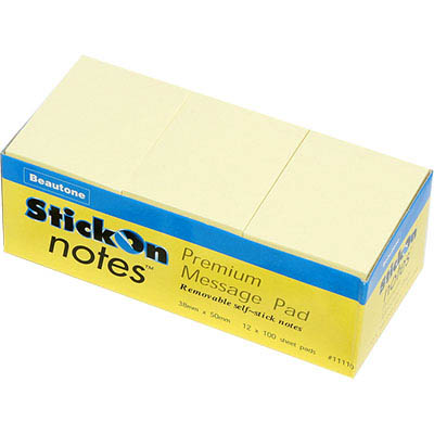 Image for STICK-ON NOTES 100 SHEETS 38 X 50MM YELLOW from Total Supplies Pty Ltd