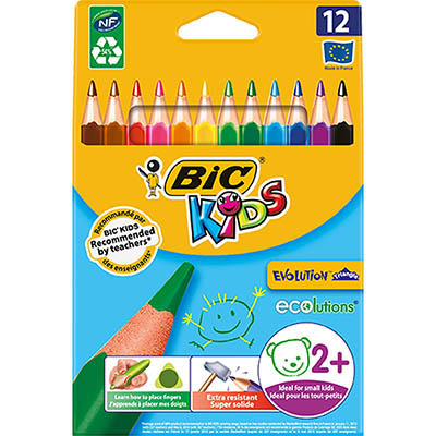 Image for BIC KIDS EVOLUTION TRIANGULAR COLOURING PENCILS ASSORTED PACK 12 from Barkers Rubber Stamps & Office Products Depot