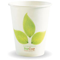 biopak biocup single wall cup 280ml white leaf design pack 50