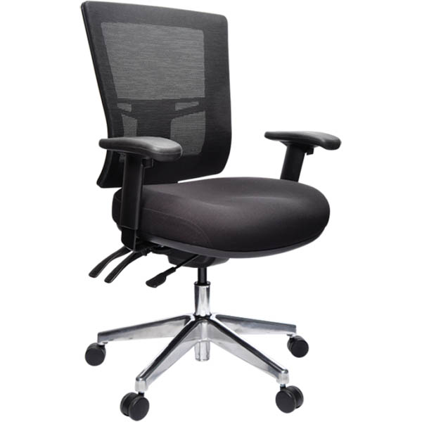 Image for BURO METRO II 24/7 TASK CHAIR MEDIUM MESH BACK 3-LEVER POLISHED ALUMINIUM BASE ARMS BLACK from Ross Office Supplies Office Products Depot