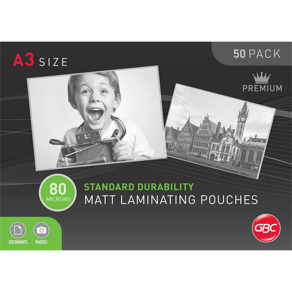 Image for GBC LAMINATING POUCH MATT 80 MICRON A3 CLEAR PACK 50 from Office Business Office Products Depot