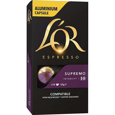 Image for L'OR ESPRESSO NESPRESSO COMPATIBLE COFFEE CAPSULES SUPREMO PACK 10 from Ross Office Supplies Office Products Depot