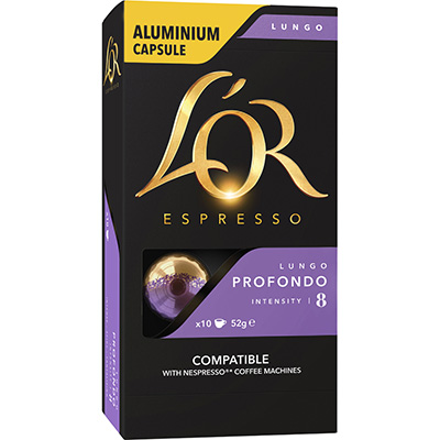 Image for L'OR ESPRESSO NESPRESSO COMPATIBLE COFFEE CAPSULES LUNGO PROFONDO PACK 10 from MOE Office Products Depot Mackay & Whitsundays