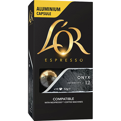 Image for L'OR ESPRESSO NESPRESSO COMPATIBLE COFFEE CAPSULES ONYX PACK 10 from Barkers Rubber Stamps & Office Products Depot