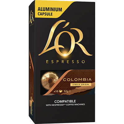 Image for L'OR ESPRESSO NESPRESSO COMPATIBLE COFFEE CAPSULES COLOMBIA PACK 10 from Barkers Rubber Stamps & Office Products Depot
