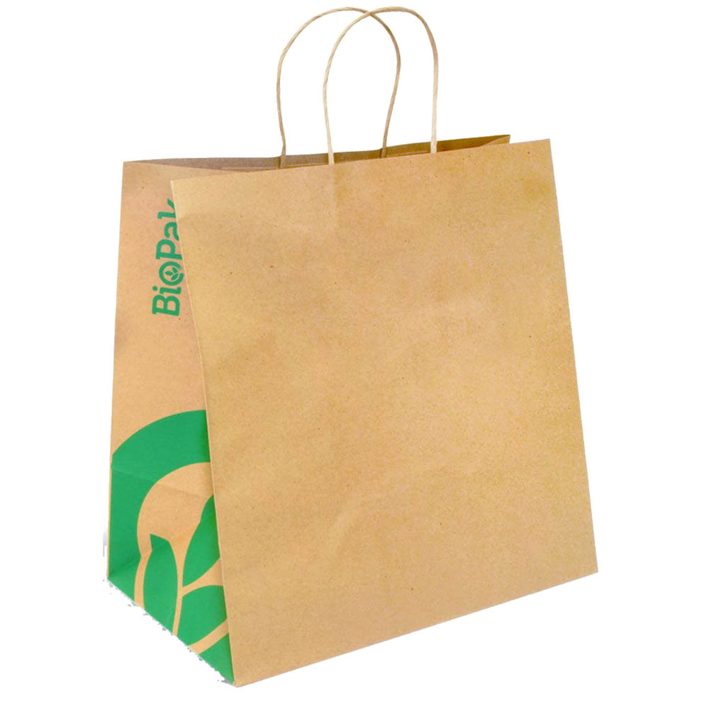 Image for BIOPAK KRAFT PAPER BAGS TWIST HANDLE LARGE 300 X 305 X 170MM CARTON 250 from Barkers Rubber Stamps & Office Products Depot