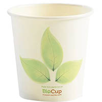 biopak biocup single wall cup 120ml white leaf design pack 50