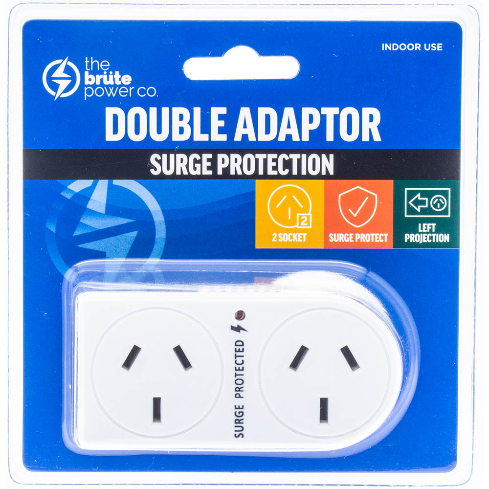 Image for THE BRUTE POWER CO DOUBLE ADAPTOR FLAT LEFT WITH SURGE PROTECTION from MOE Office Products Depot Mackay & Whitsundays