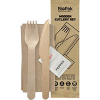 biopak biotableware wooden cutlery set wax coated 160mm carton 400