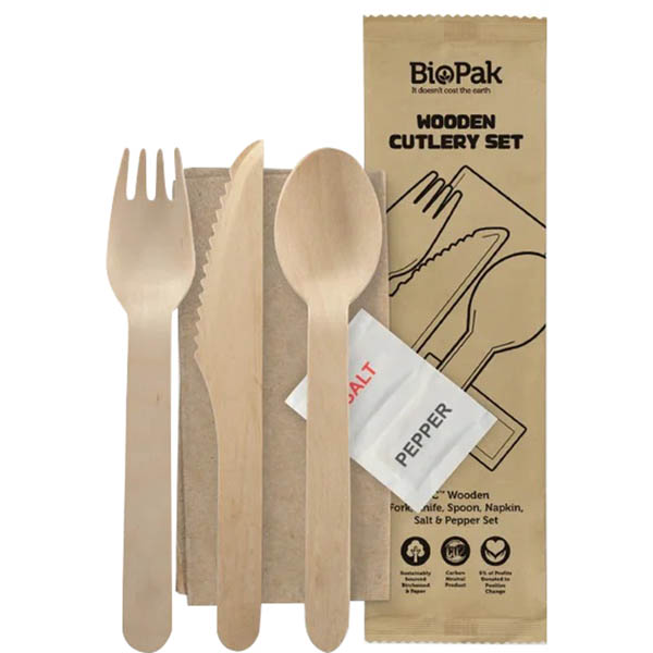 Image for BIOPAK BIOTABLEWARE WOODEN CUTLERY SET UNCOATED WITH SPOON 160MM CARTON 400 from Office Products Depot