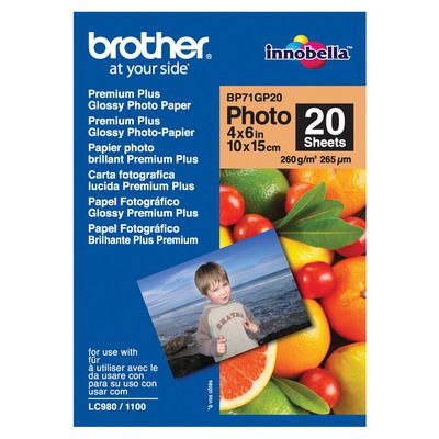 Image for BROTHER BP-71G PREMIUM PLUS GLOSSY PHOTO PAPER 260GSM 152 X 102MM WHITE PACK 20 from Office Products Depot