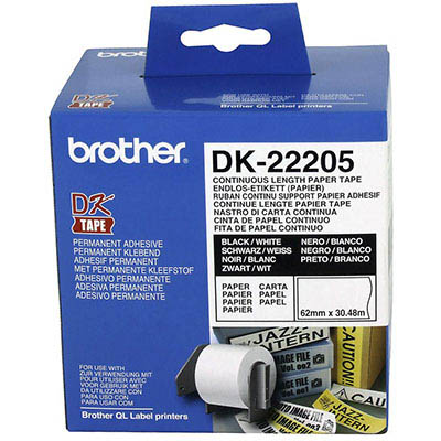 Image for BROTHER DK-22205 CONTINUOUS PAPER LABEL ROLL 62MM X 30.48M WHITE from MOE Office Products Depot Mackay & Whitsundays