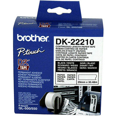Image for BROTHER DK-22210 CONTINUOUS PAPER LABEL ROLL 29MM X 30.48M WHITE from Barkers Rubber Stamps & Office Products Depot
