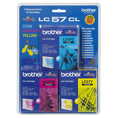 Image for BROTHER LC57CL3PK INK CARTRIDGE VALUE PACK CYAN/MAGENTA/YELLOW from Albany Office Products Depot