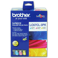 brother lc67cl3pk ink cartridge value pack cyan/magenta/yellow