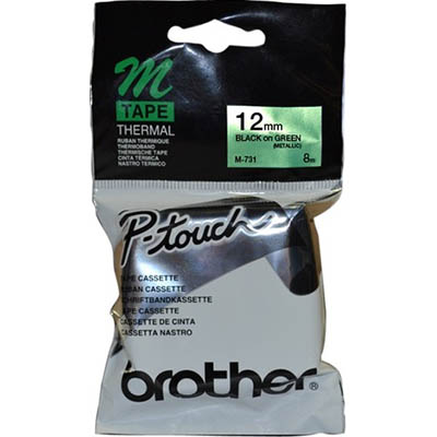 Image for BROTHER M-731 NON LAMINATED LABELLING TAPE 12MM BLACK ON GREEN from Margaret River Office Products Depot