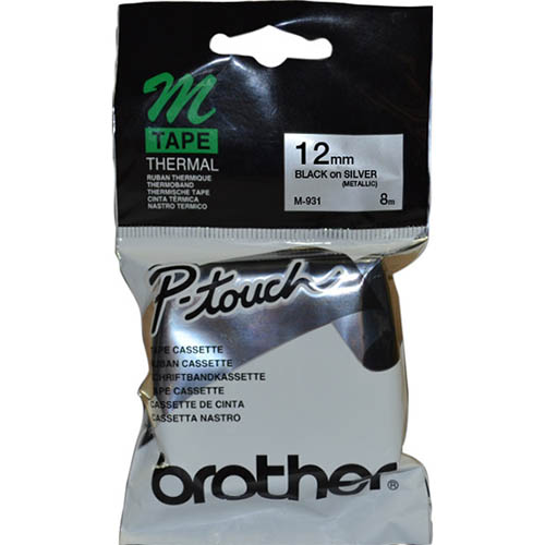 Image for BROTHER M-931 NON LAMINATED LABELLING TAPE 12MM BLACK ON SILVER from Office Products Depot